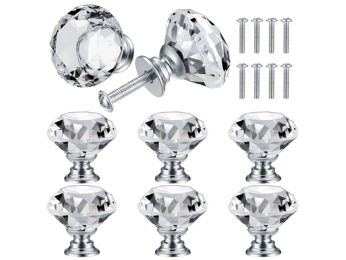 Manilhas de cristal para portas, alça de diamante, decorativas, 30mm | S/MARCA