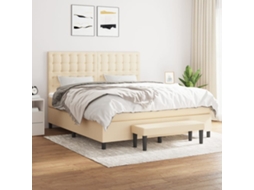 Cama Com Colchão De Molas Pangshiyuan Madeira Tecido Bege (160x200)