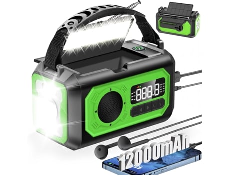 Rádio Solar, Rádio De Emergência Am/fm Com Manivela 12000mah, Com Sos, Lanterna, Bússola Eifson (verde)
