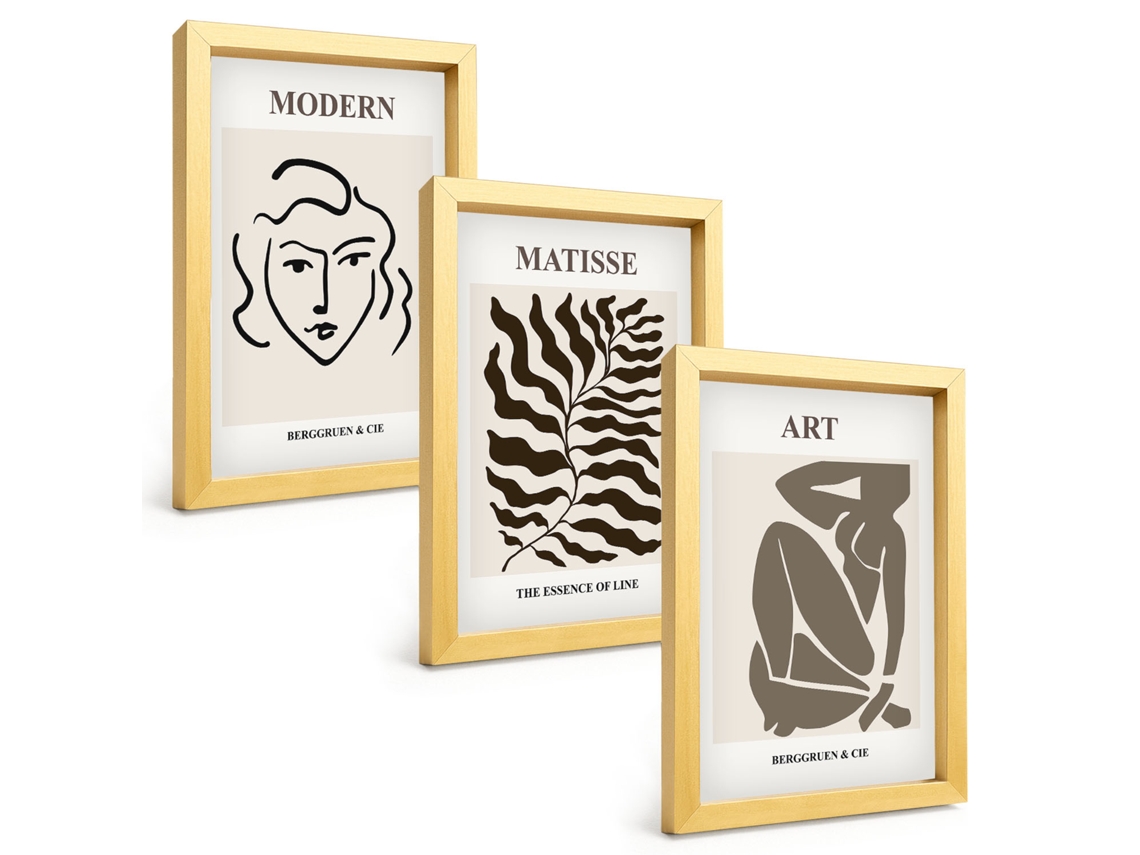 Composição De Quadros Gráficos, Linhas E Figuras Elegantes Espelharte (3 Peças 20x30 Cm)