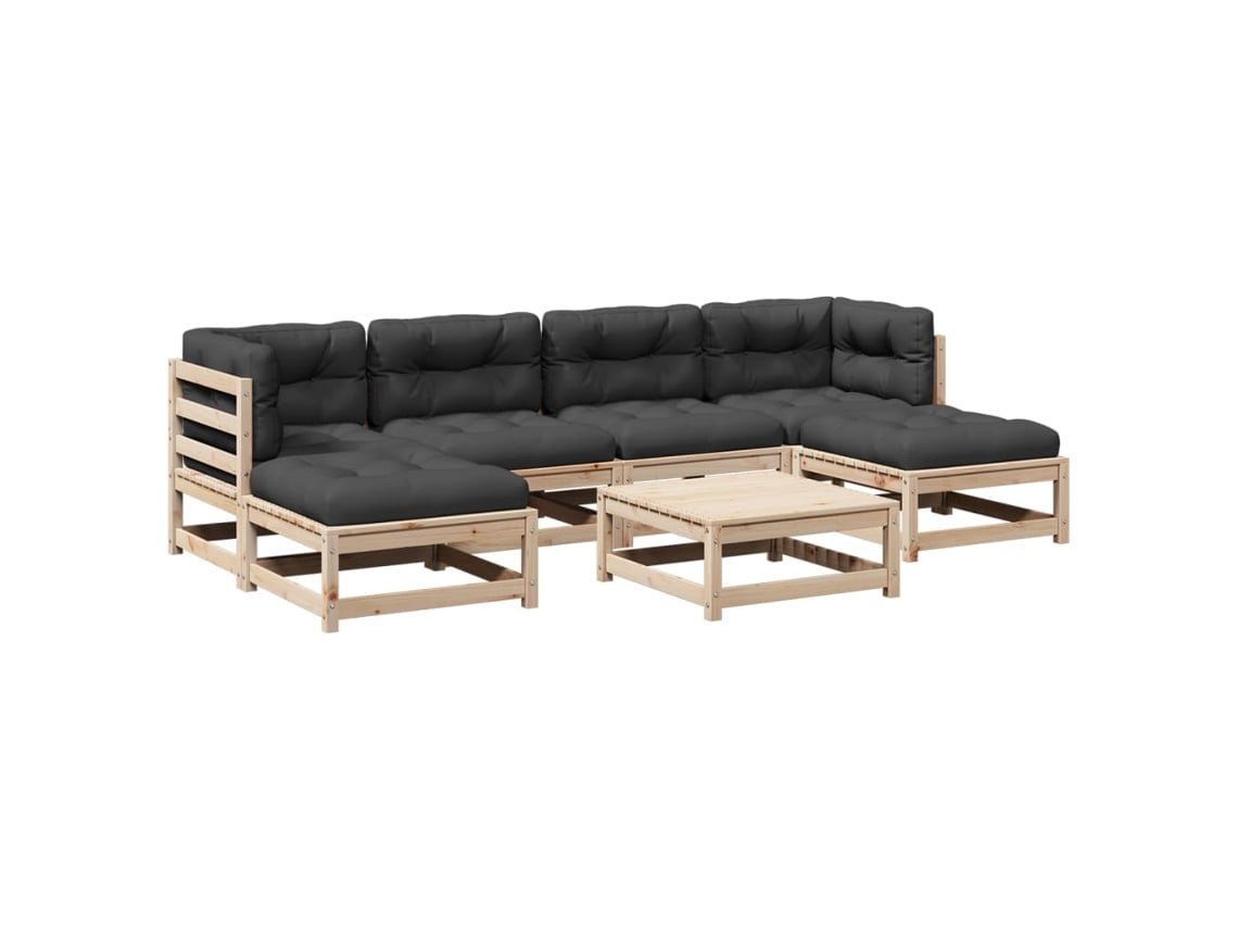 Conjunto 7 Sofás de Jardim com Almofadões Pinho VIDAXL Maciço
