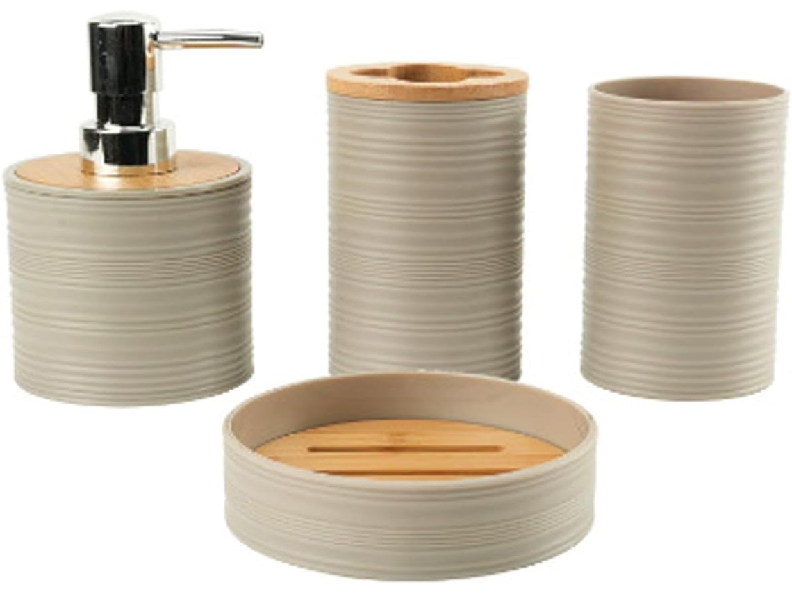 Conjunto De 4 Caixas Organizadoras Para Banheiro Com Tampas De Bambu, Incluindo Uma Saboneteira.
