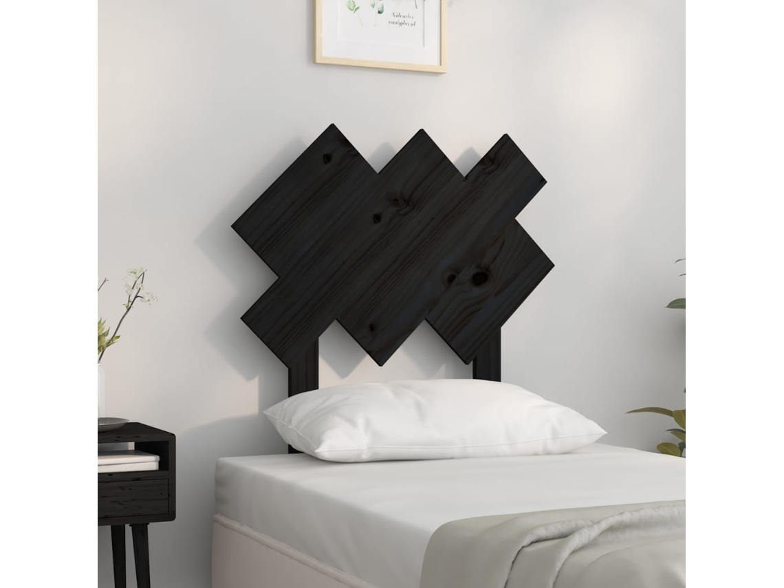 Vidaxl Cabeceira De Cama 72,5x3x81 Cm Pinho Maciço Preto