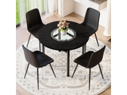 Conjunto Mesa Redonda Madeira Preta 100cm 4 Cadeiras Braços Pu Preto Assento Largo