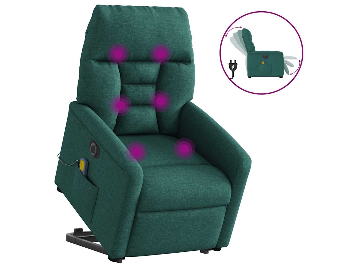 Vidaxl Poltrona Elétrica Elevatória Massagens Tecido Verde-escuro
