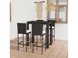 Vidaxl 5 Pcs Conjunto De Bar P/ Exterior C/ Almofadões Vime Pe Preto