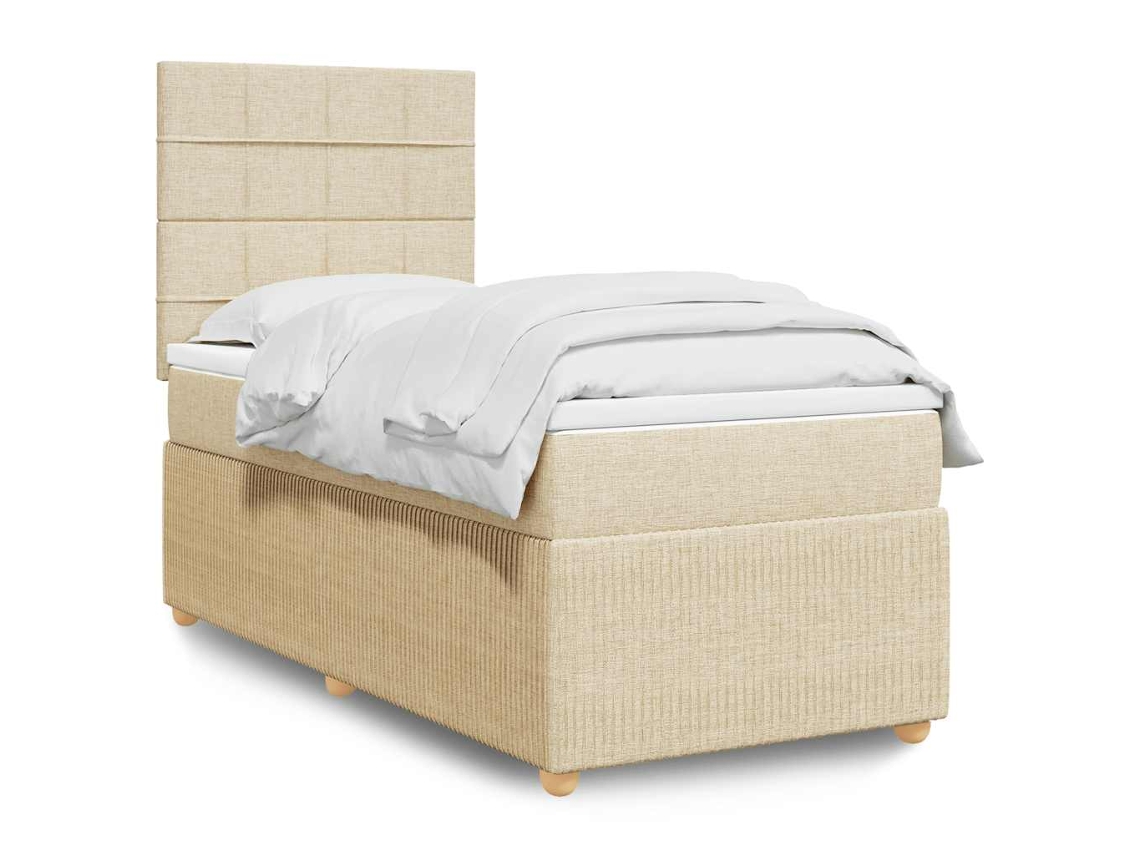 Vidaxl Cama Com Molas/colchão 100x200 Cm Tecido Cor Creme
