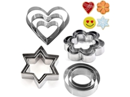 Conjunto De Cortadores - 12 Peças - Aço Inox - Redondo, Coração, Estrela, Flor