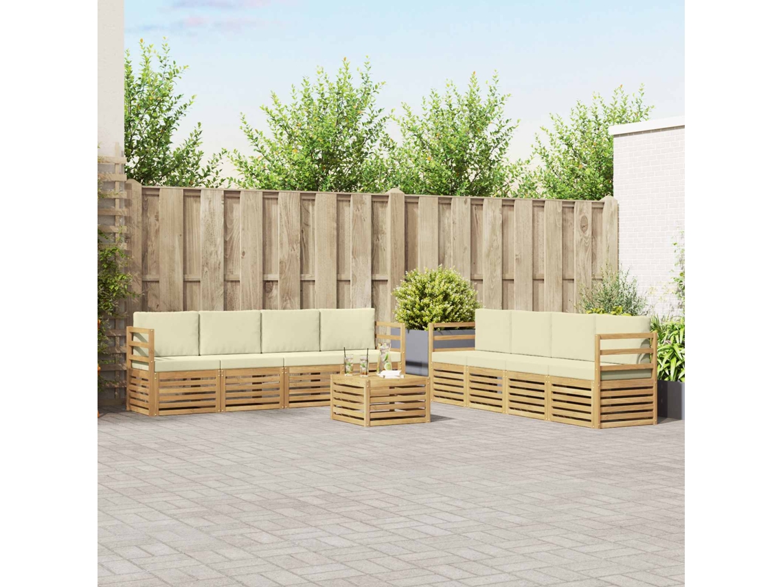 Vidaxl Conjunto De Sofás Para Exterior 9 Unid. Branco E Creme