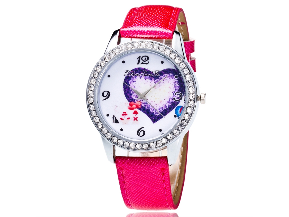 Relógio de Pulso Analogico de Quartzo com Display Redondo Elegante Rosa Vermelho