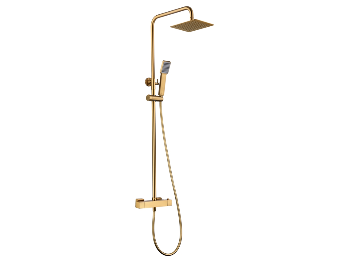 Coluna de Duche Extensível Chuveiro Termostático Quadrado Dourado Escovado MICE COLLECTION