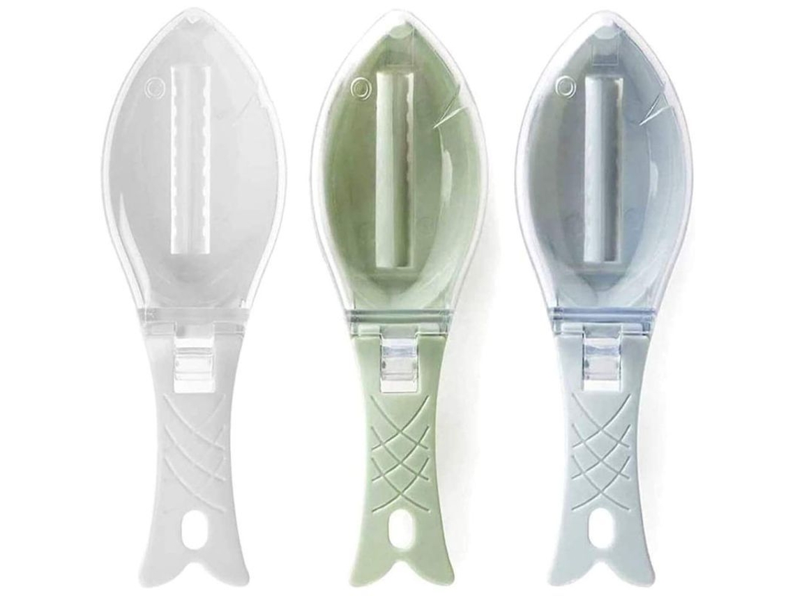 Conjunto de 3 raspadores de escamas de peixe, ferramenta prática para remover escamas, ideal para culinária, restaurantes e outros estabelecimentos.