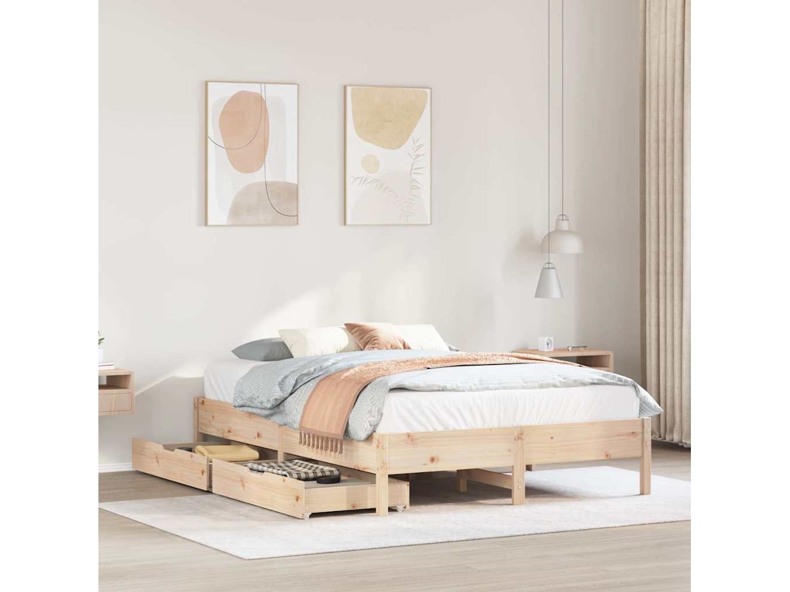 Vidaxl Cama Sem Colchão 135x190 Cm Madeira De Pinho Maciça