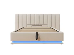 Cama Estofada 180x200 Cm com Arrumação, iluminação Led e Carregamento Usb c, sem Colchão e Mesa de Cabeceira PAPRIKA