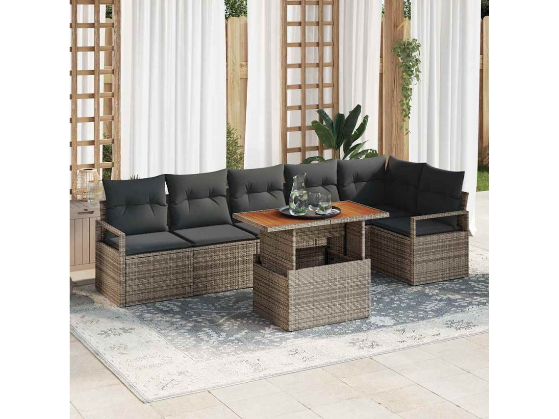 Vidaxl Conjunto De Sofá De Jardim 7 Unid. 6-número De Lugares Cinzento