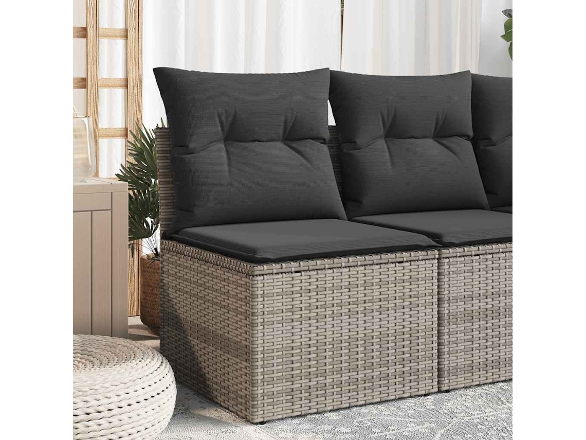 Vidaxl Sofá De Jardim Sem Braços Com Almofadões Vime Pe Cinzento