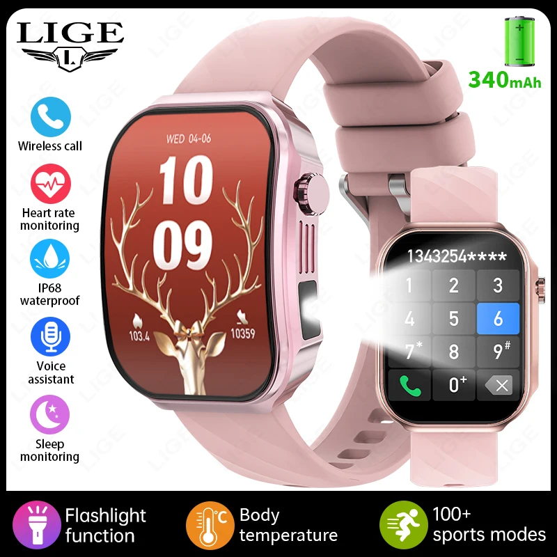 Smartwatch MDUG com Chamadas Bluetooth, Termômetro e Lanterna Led (preto e Prata)