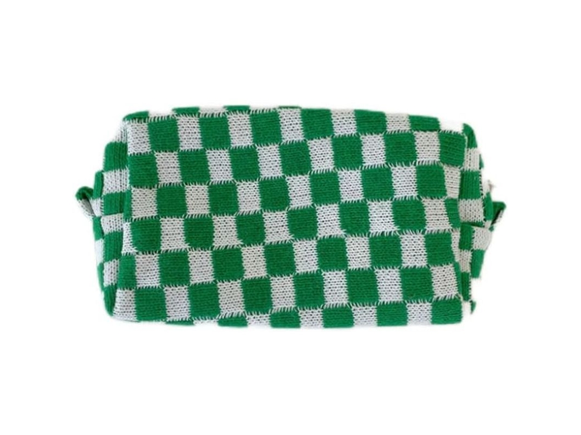 Bolsa de cosmética de tela tecida com quadros verdes e brancos, portátil, com bolso para celular, organizador de viagens, 9,5x17x7,5cm, S/MARCA