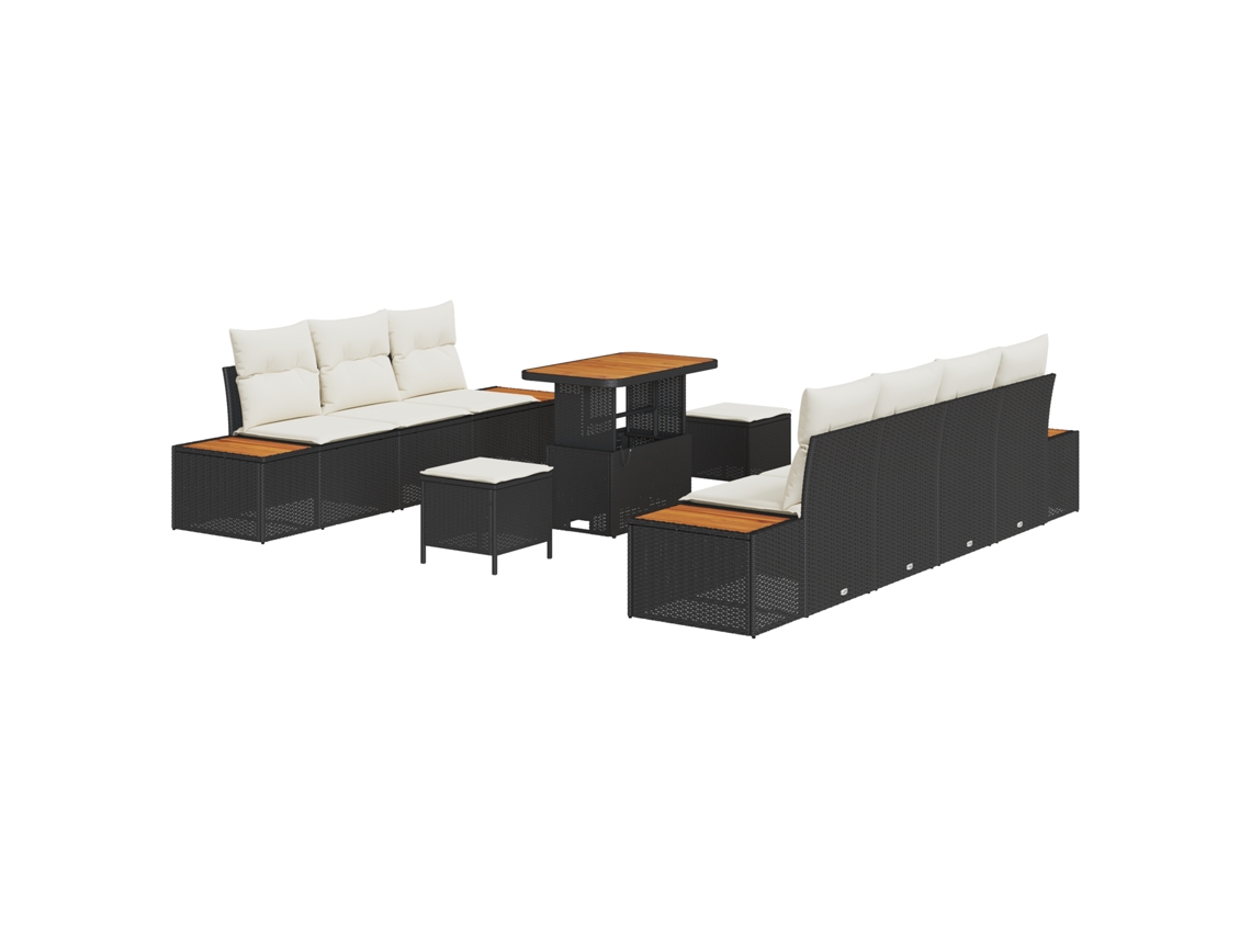 Conjunto 10 Conjunto De Sofá De Jardim Vidaxl Preto Vime Pe (90 X 55 X 71 Cm)