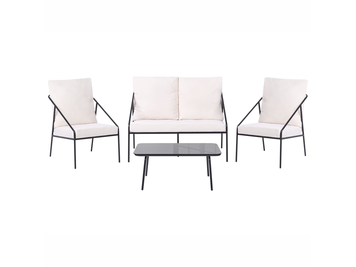Conjunto De Exterior Em Aço Preto Com Almofadas Beliani Ustica De Aço Preto 112x68x87