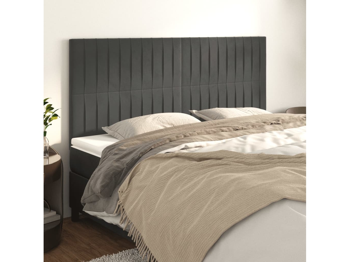 Vidaxl Cabeceira Cinza Escuro 160x5x118/128 Cm Veludo