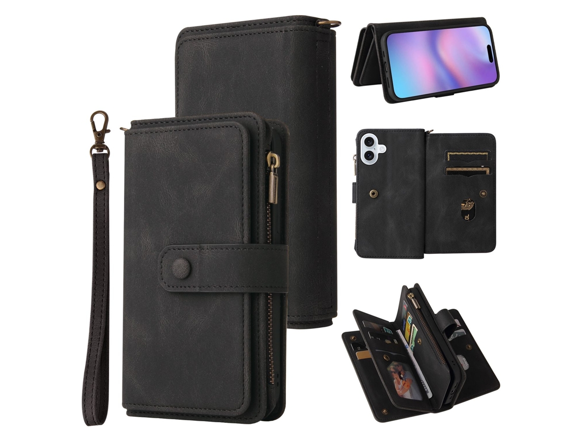 Capa Carteira Grande Skalo Kt-2 Para Iphone 17 Com 17 Compartimentos - Preta