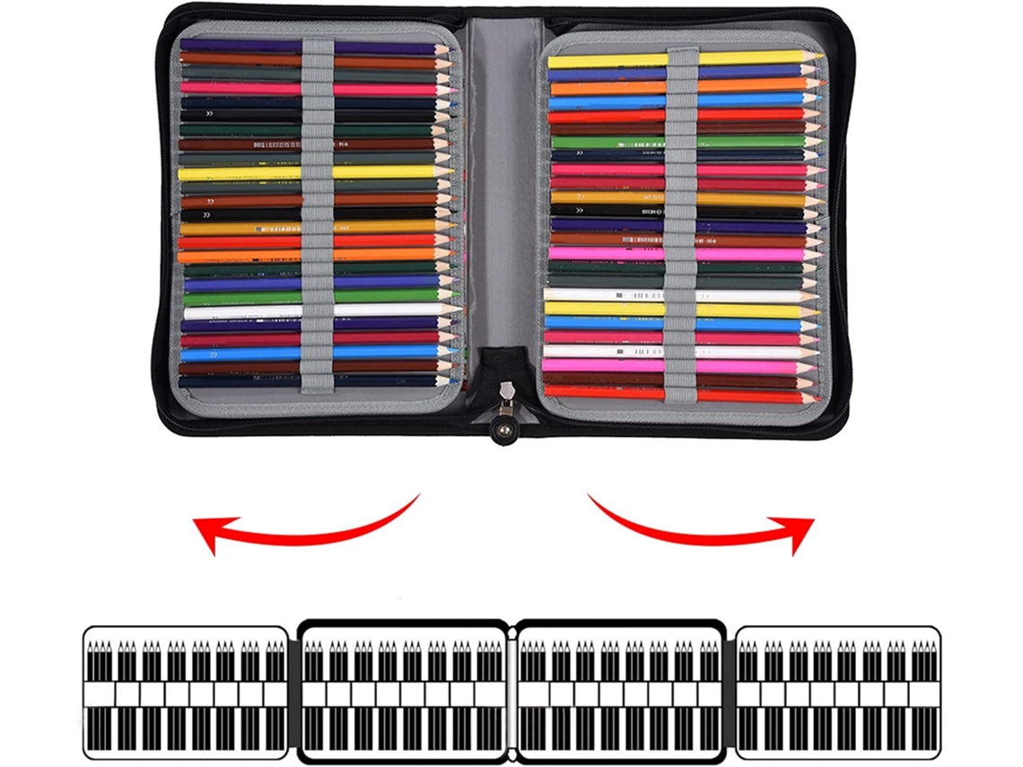 Estojo De Lápis Grande Em Couro Pu Com 150 Compartimentos Para Materiais Arte, Bolsa Dobrável