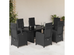 Conjunto 7 Peças Jantar P/ Jardim C/ Almofadões Vime Pe Preto Dkd Home Decor