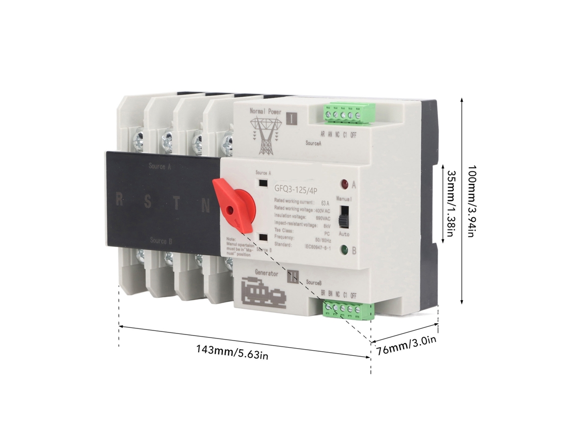 Laxiscreed Interruptor Automático Para Duas Fontes De Energia, Comutação Rápida 4p 400v