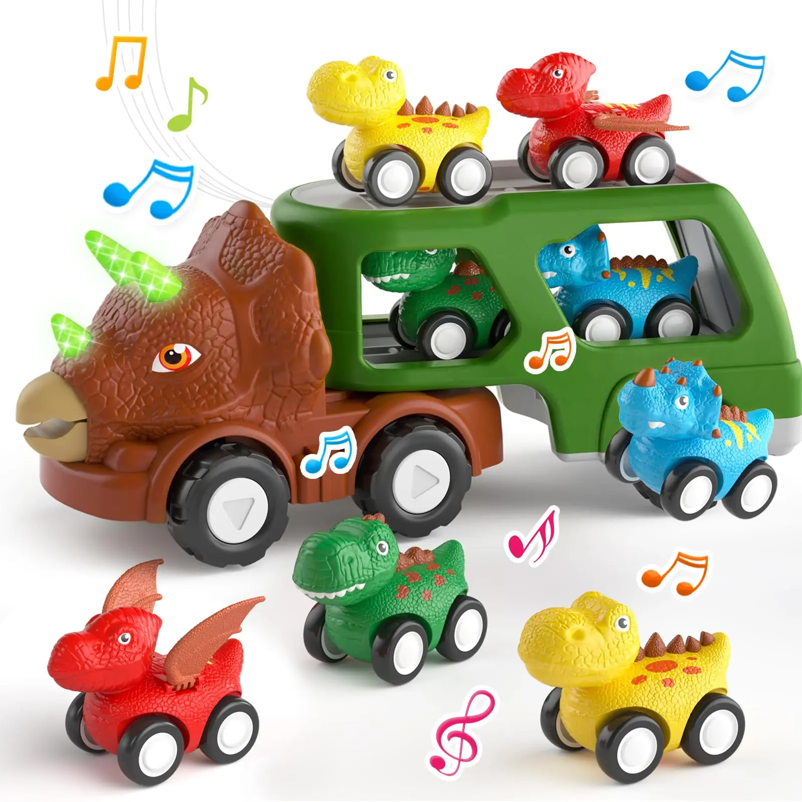 Conjunto de Caminhão Dinossauro com Fricção, Luzes Led e Música MDUG (verde)