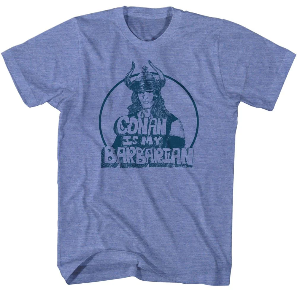Unisex Adult T-shirt Rockinstone Conan My Barbarian Heather Light Blue Sizexl