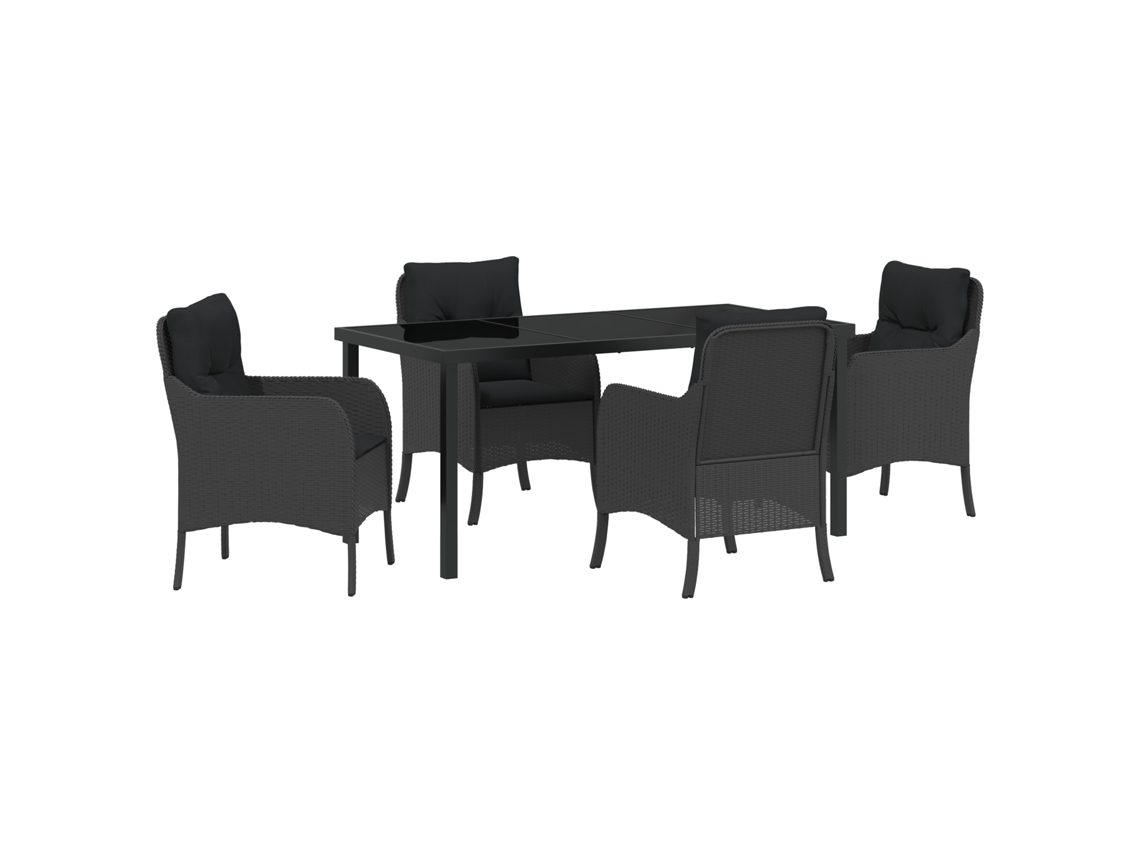 Conjunto 5 Jantar Jardim  Vidaxl Com Almofadas Preto Vime Poliéster
