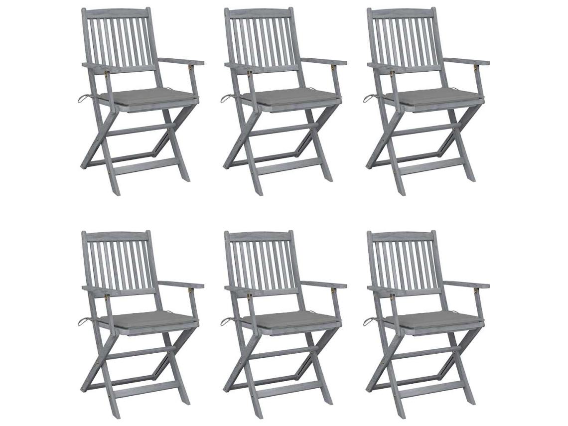 Cadeiras Dobráveis Externas C/ Almofadões 6 Pcs Acácia Maciça Dkd Home Decor