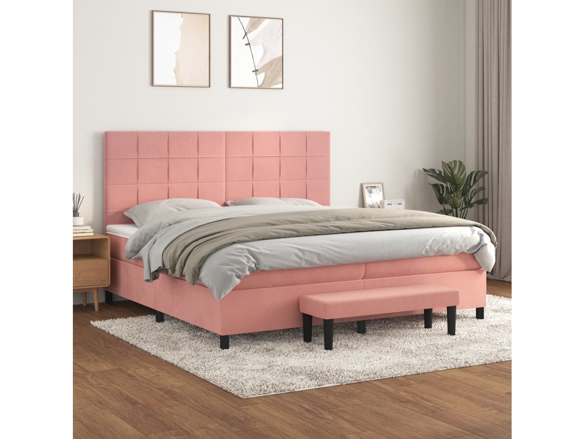 Vidaxl Cama Com Molas/colchão 200x200 Cm Veludo Rosa