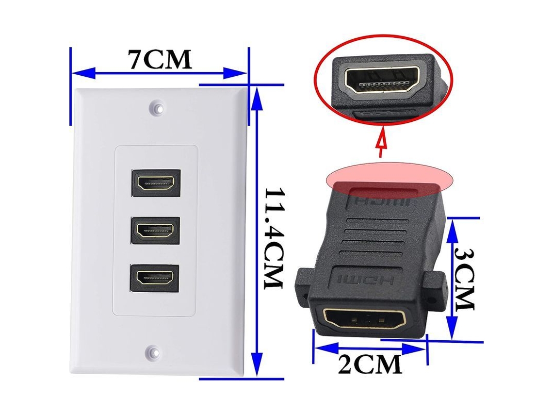 2026 placa de Parede Hdmi 2.0 3 Portas com Usb 3.0, Rca e Vga Suporta 4k 60hz Branco para Home Theater