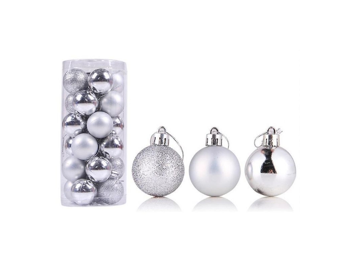 2026 24 Bolas Navideñas Reutilizables de Plástico para Decoración de Árbol de Navidad 6cm Plata