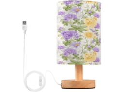 Abajur De Cabeceira Floral Para Quarto, Abajur De Cabeceira Led, Luminária De Leitura Com Portas Usb E Cúpula Tecido