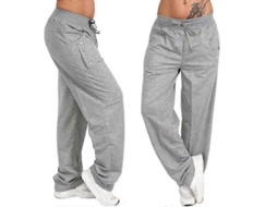Calcinha De Moletom Feminina Legging Larga Com Cordão E Bolsos Para Corrida E Academia Cinza Claro