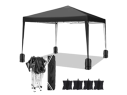 Gazebo, Tecido à prova d'água, Altura Ajustável, Preto Oem