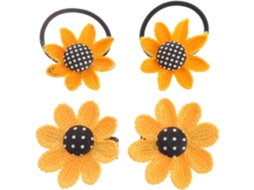 Conjunto de 4 presilhas de cabelo Girassóis em tecido para meninos e meninas, cor suave.