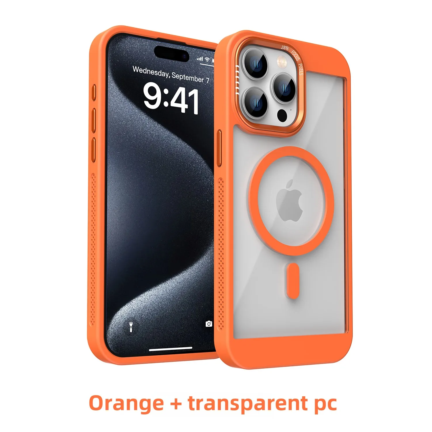 (iphone 16 Plus, Laranja) Capa Protetora De Acrílico Semitransparente, Compatível Com Encaixe Magnético Magsafe.