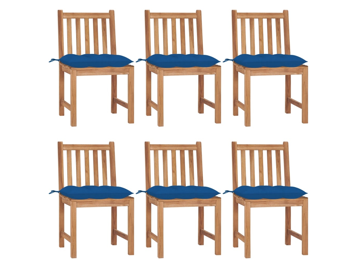 Vidaxl Cadeiras De Jardim 6 Pcs C/ Almofadões Madeira De Teca Maciça