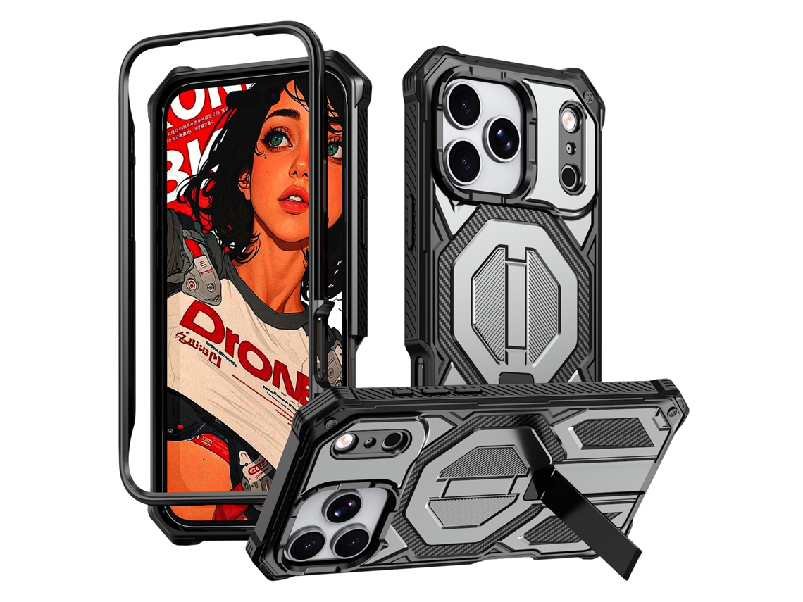 Capa Magnética Resistente Para Iphone 18 Pro, Suporte Integrado, Compatível Com Magsafe,robusta À Prova De Choque Cinza Hexinyigjly