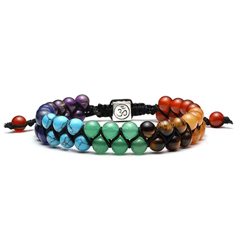 Pulseira Árvore Da Vida Trançada Com Pedras Dos Chakras De 4 Mm, Joia Artesanal Para Casais.