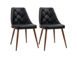 2 Cadeiras Jantar Pu Madeira Preto Nogueira