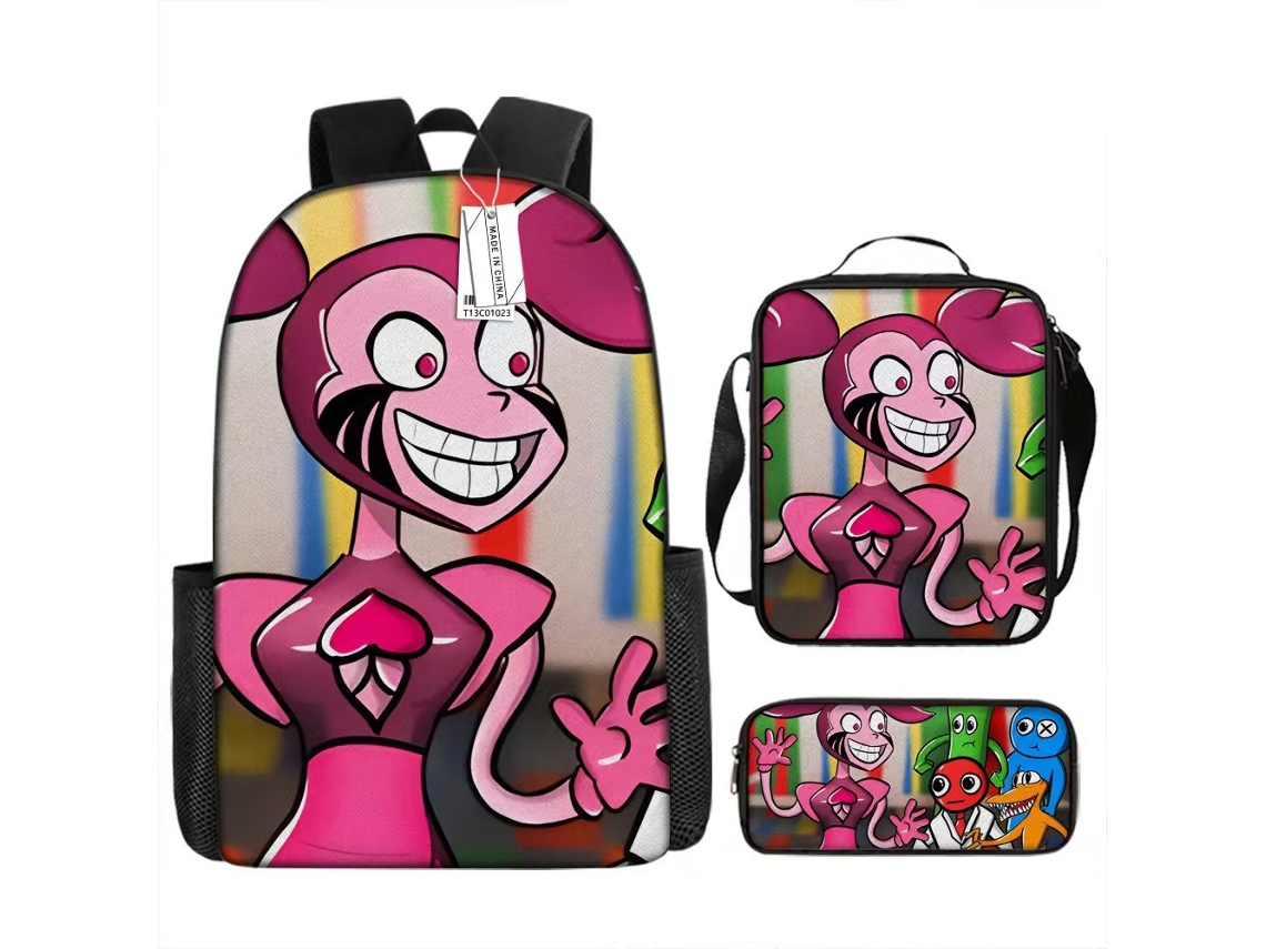 Conjunto Escolar 3 Peças, Arco-íris, Estampa De Desenho Animado Com Mochila E Estojo
