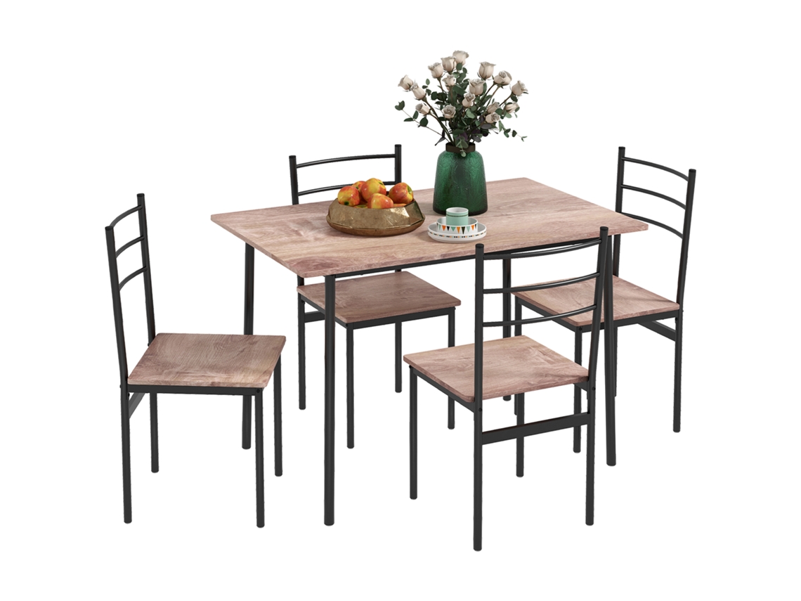 Conjunto De Jantar De 5 Peças Ganho, Mesa 110x70x75 Cm, 4 Cadeiras, Mdf De Aço, Moderno, Cozinha, Preto Marrom