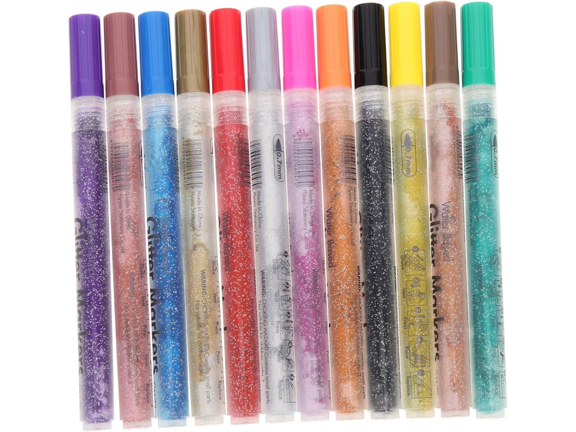 Marcadores De Gel Com Glitter, 12 Unidades Em Abs Para Artesanato E