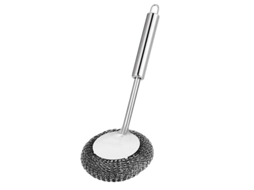 Escova Para Panelas De Aço Inoxidável, Cabo Longo, Purificador Resistente, Prata, 25 Cm