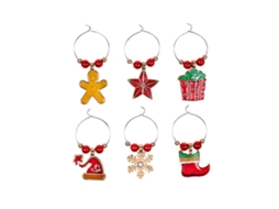 Ferramenta 6 Pçs 1 Conjunto Decoração de Copo Vinho Natal Estilo Anel 5 Pingentes com Tema Marcadores Vin UISAVE